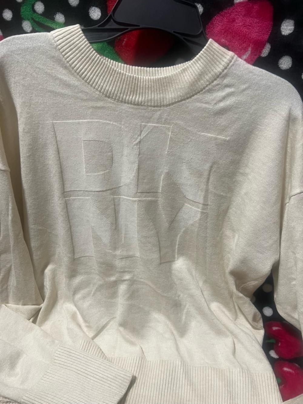 DKNY Cream Embossed Logo Sweater